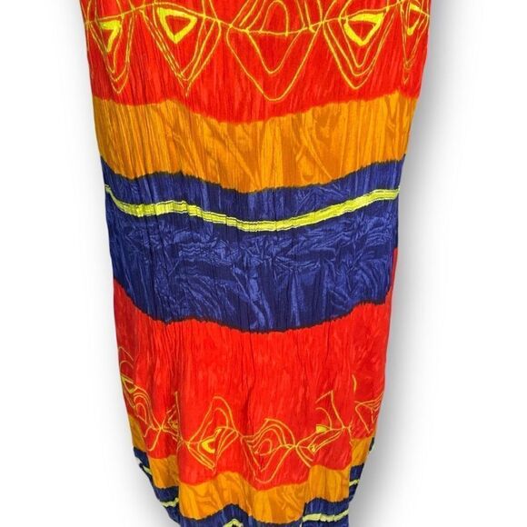 Vintage 90s Maxi Dress Red Blue Pattern Tropical Abstract Art Sleeveless Tank XL - Picture 3 of 10
